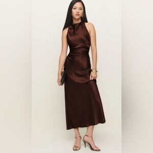 Reformation Casette Silk Dress Maxi-mahogany